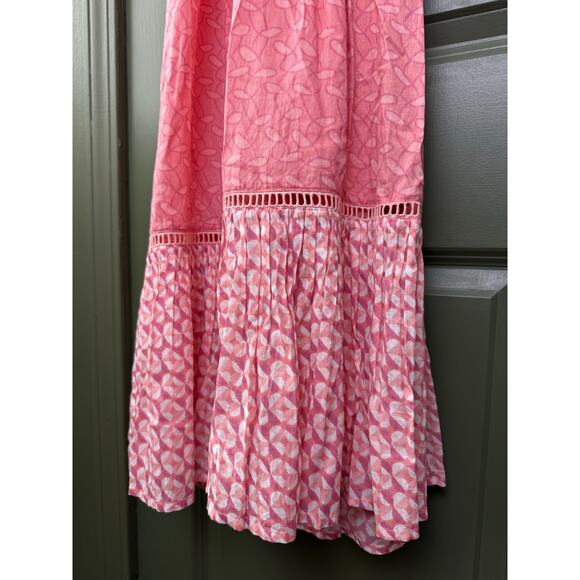 NWT Ro's Garden Helsinki Maxi Puff Sleeve Cotton Dress Tie Waist Pink Garcon XS - Picture 4 of 7